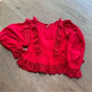 Free People Pheasant Blouse Puff Sleeves Boho XS